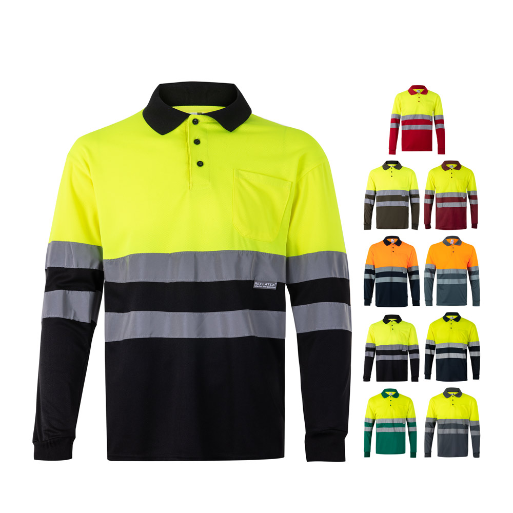 Velilla 36069 - Polo bicolore (160g/m²) à manches longues, en polyester (100%)