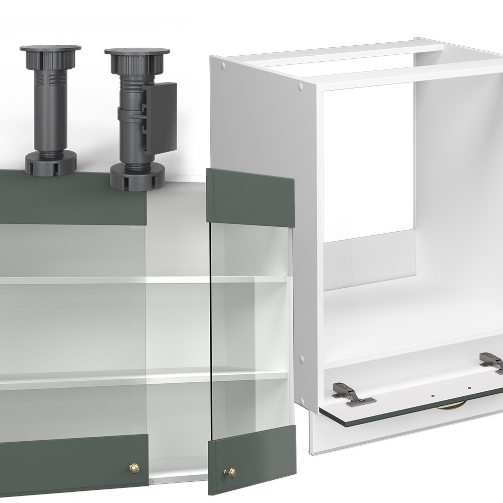 Vicco Eckküche Küchenzeile Einbauküche Fame-Line Landhaus Weiß Grün Gold227x287 cm Spülenunterschrank Schubunterschrank Eckunterschrank Herdumbauschrank Hängeschrank Kühlumbauschrank