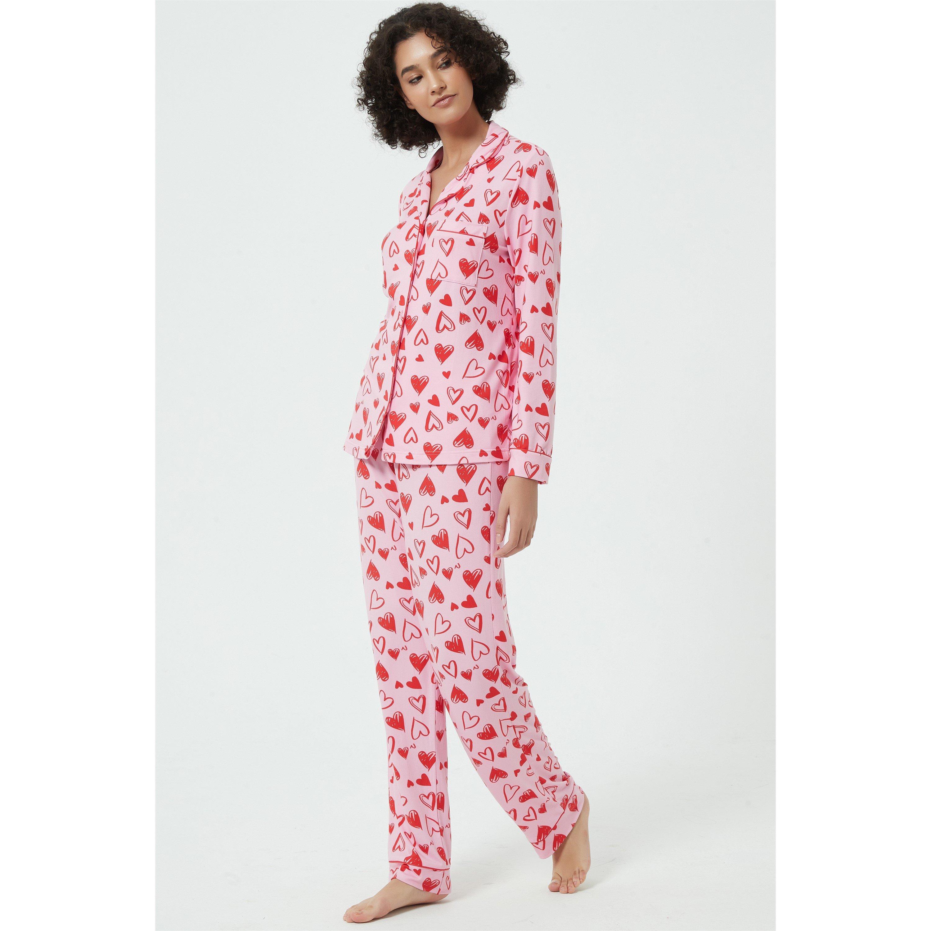 Linea Ladies Scribble Heart Soft Touch Button Through Pyjama Set