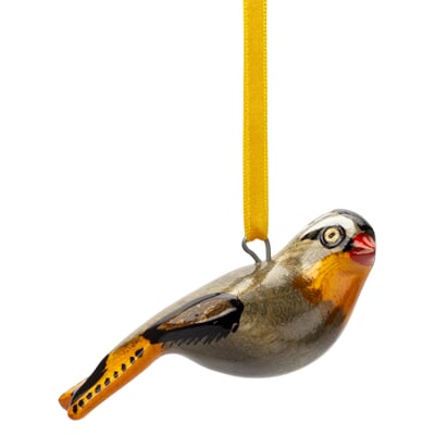 Dekovogel Holz handgeschnitzt, Heuglins Rotkehlchen
