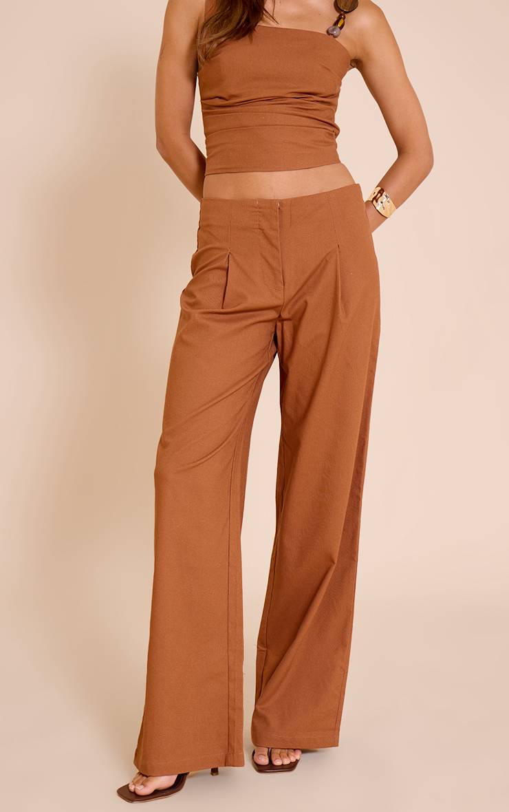 Chesnut Pantalon Droit Taille Mi-haute En Tissu Tissé