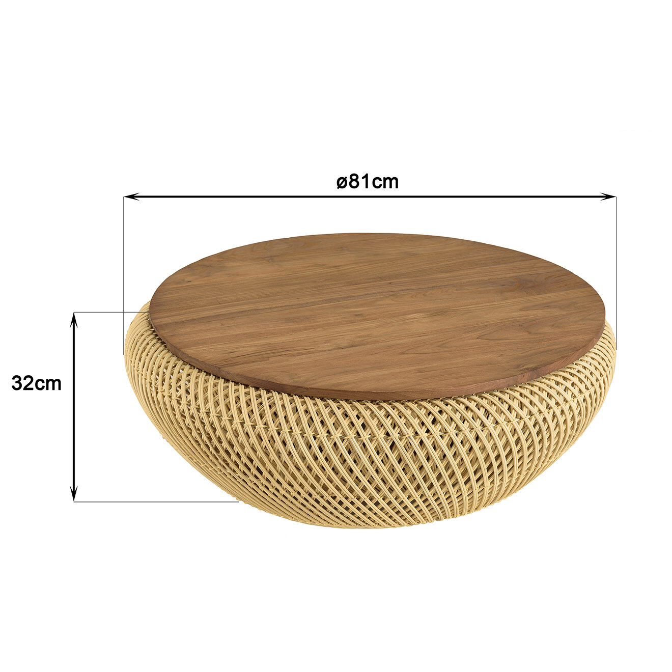 Macabane Table basse ronde en rotin beige plateau amovible Sixtine naturel - D.80x32 cm
