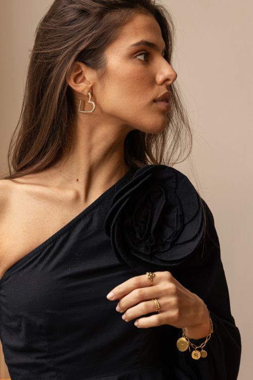 Zwarte one-shoulder top met bloem