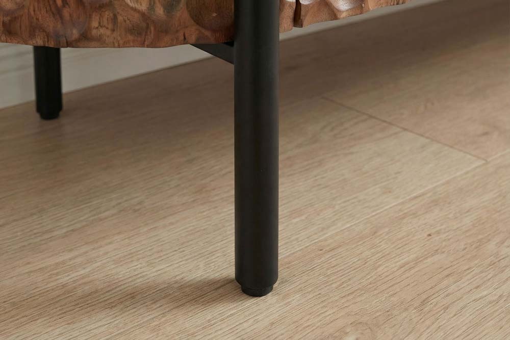 Massives TV-Board ADLON 200cm braun Mangoholz schwarz Metall Lowboard mit 3D- Front