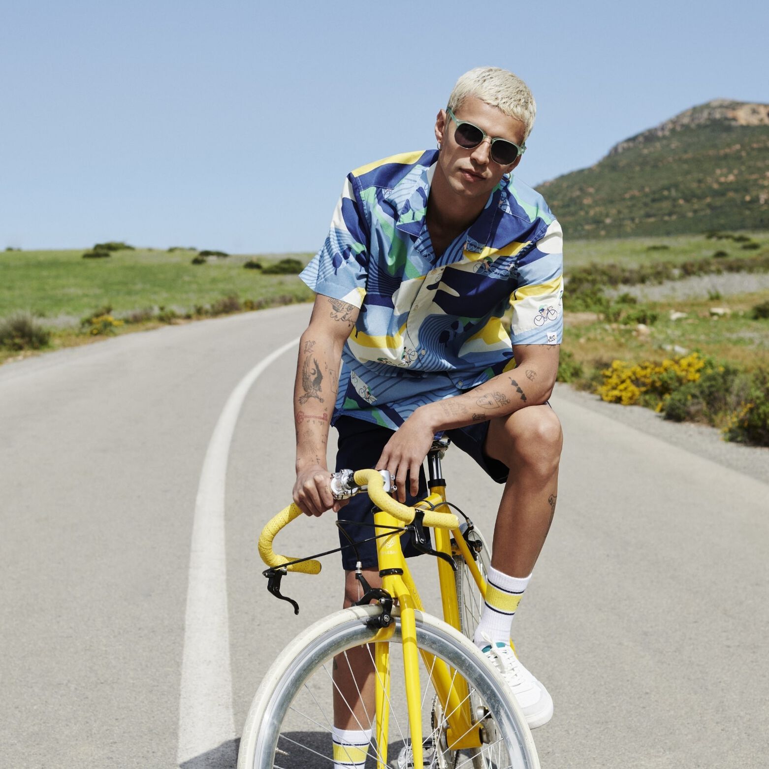 Chemisette regular licence Tour de France coton bi Bleu