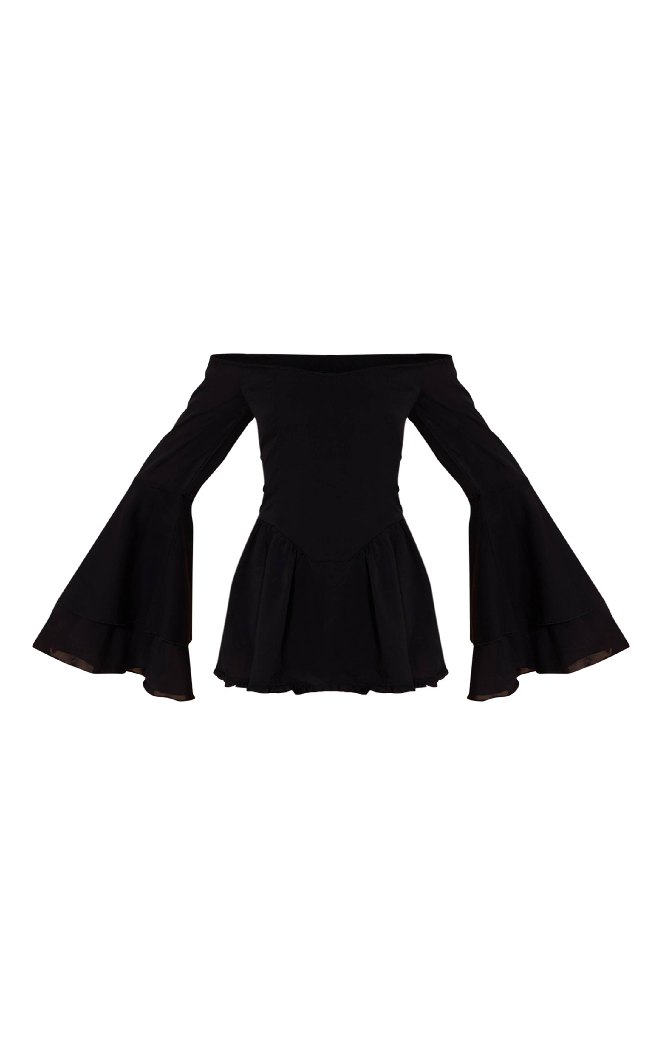 Noir Combinaison-short À Motifs Abstraits Col Bardot Et Manches Évasées