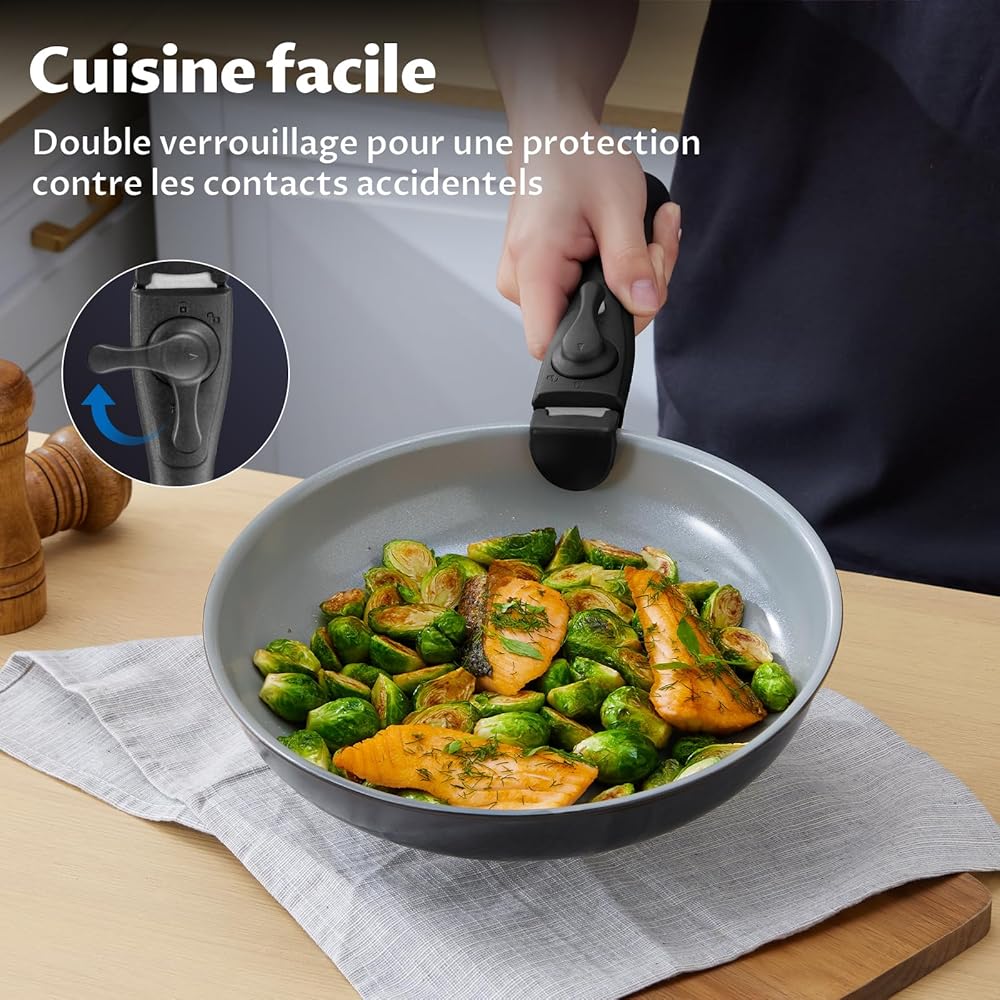 BEZIA Batterie de cuisine à induction avec revêtement en céramique sain, casseroles et poêles antiadhésives 10 pièces avec poignées amovibles, pour camping-car à induction avec poignées amovibles, : Cuisine et Maison