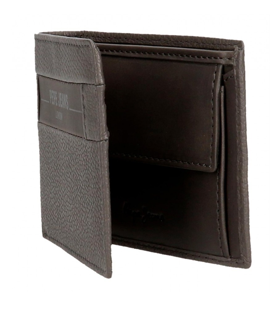 Carteira Pepe Jeans Checkbox em couro cinza