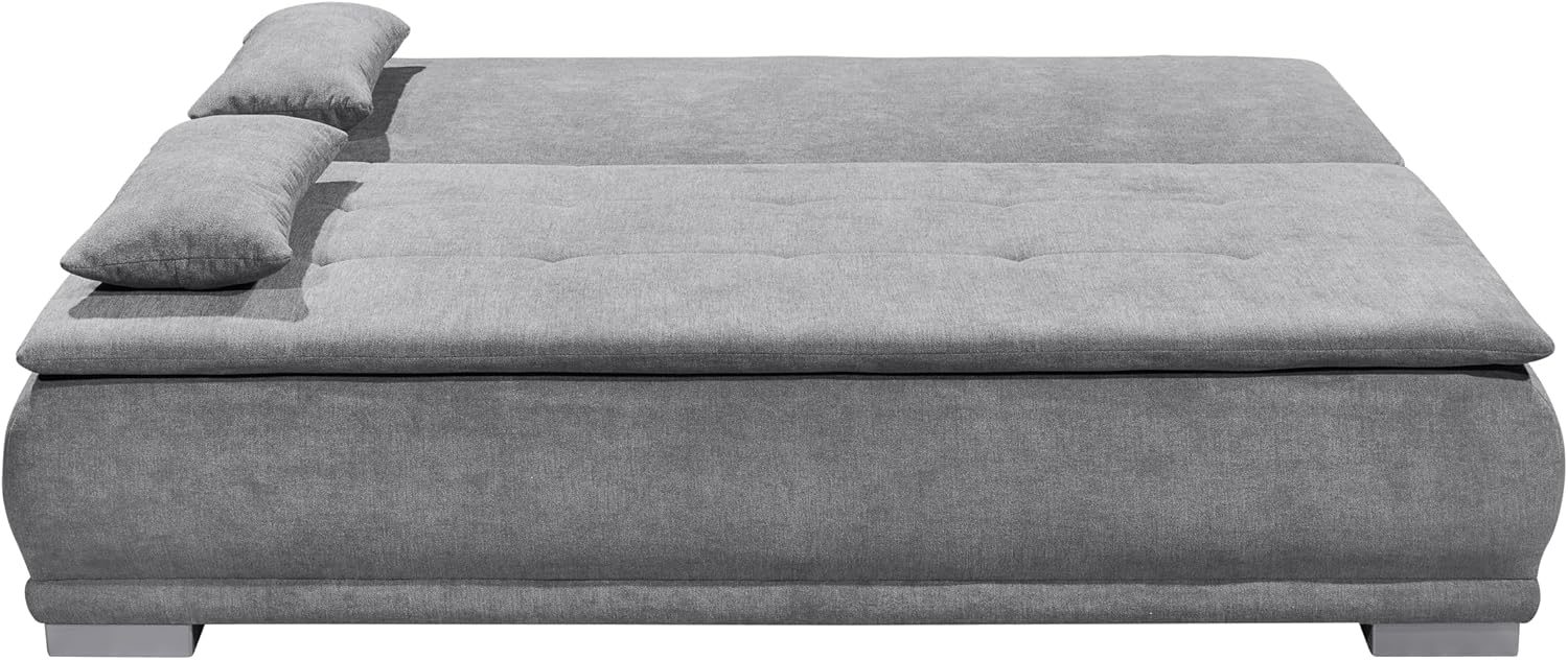 Stella Trading LUIGI Bequemes Schlafsofa mit Bettkasten, Stoffbezug Anthrazit - Klappbares Sofa mit Schlaffunktion und fest vernähtem Schaumtopper - 211 x 93 x 103 cm (B/H/T)