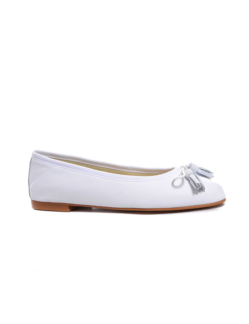Girls' White Leather Ballet Flats