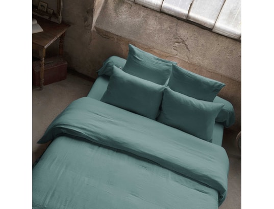TERRE DE NUIT - Housse de couette double gaze de coton bleu canard 260x240 c...
