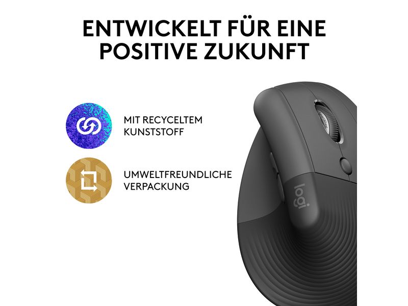 Logitech Ergonomische Maus Lift Graphite Komfortable ergonomische Maus mit vertikalem Design für kleine bis mittelgrosse Hände