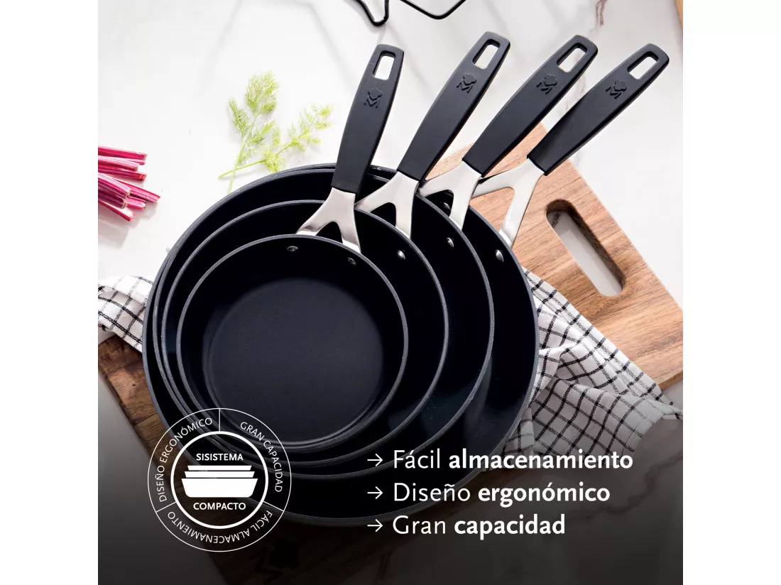 Lot de 3 poêles Ø12Ø16Ø20cm et 3 protections antiadhésives MasterPRO en aluminium forgé