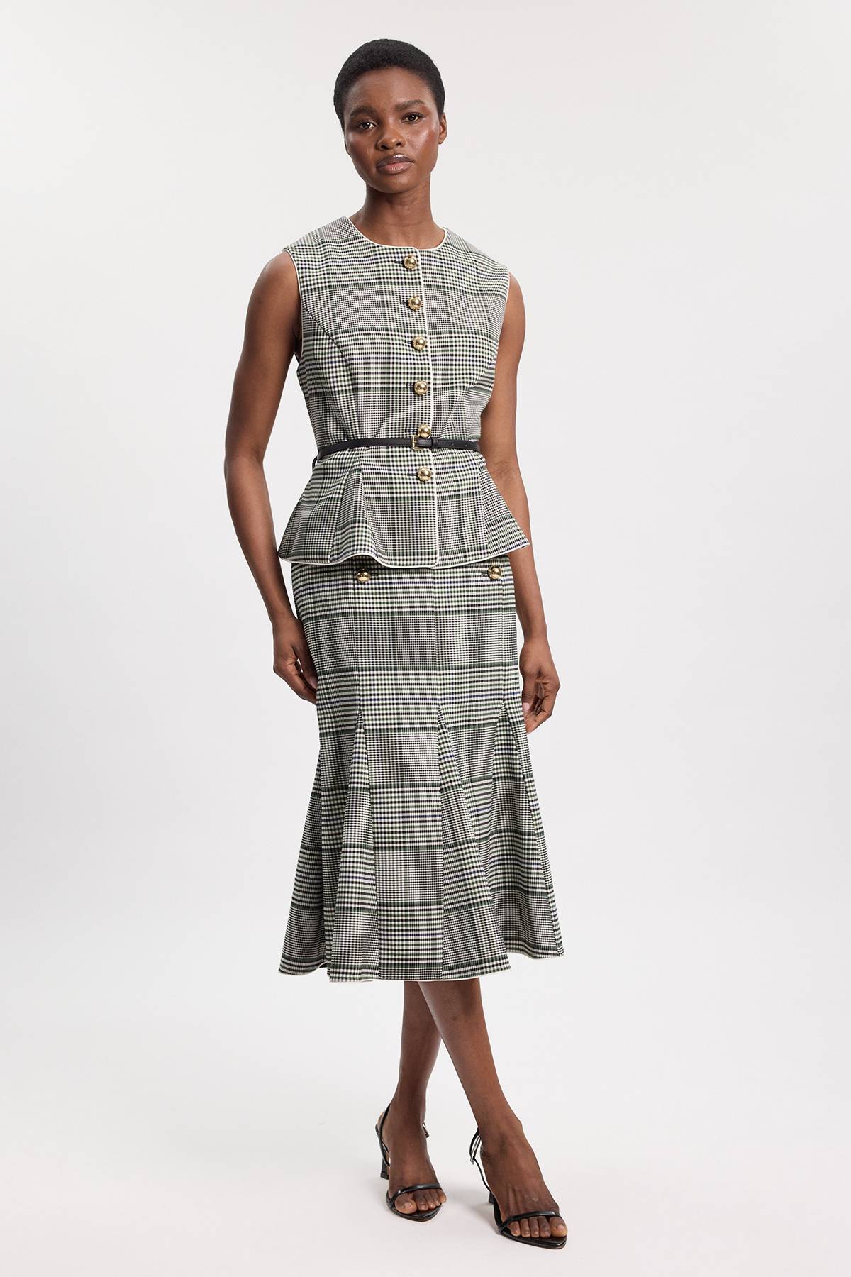 KarenMillen Veste Cintrée À Carreaux Avec Ceinture Et Basque