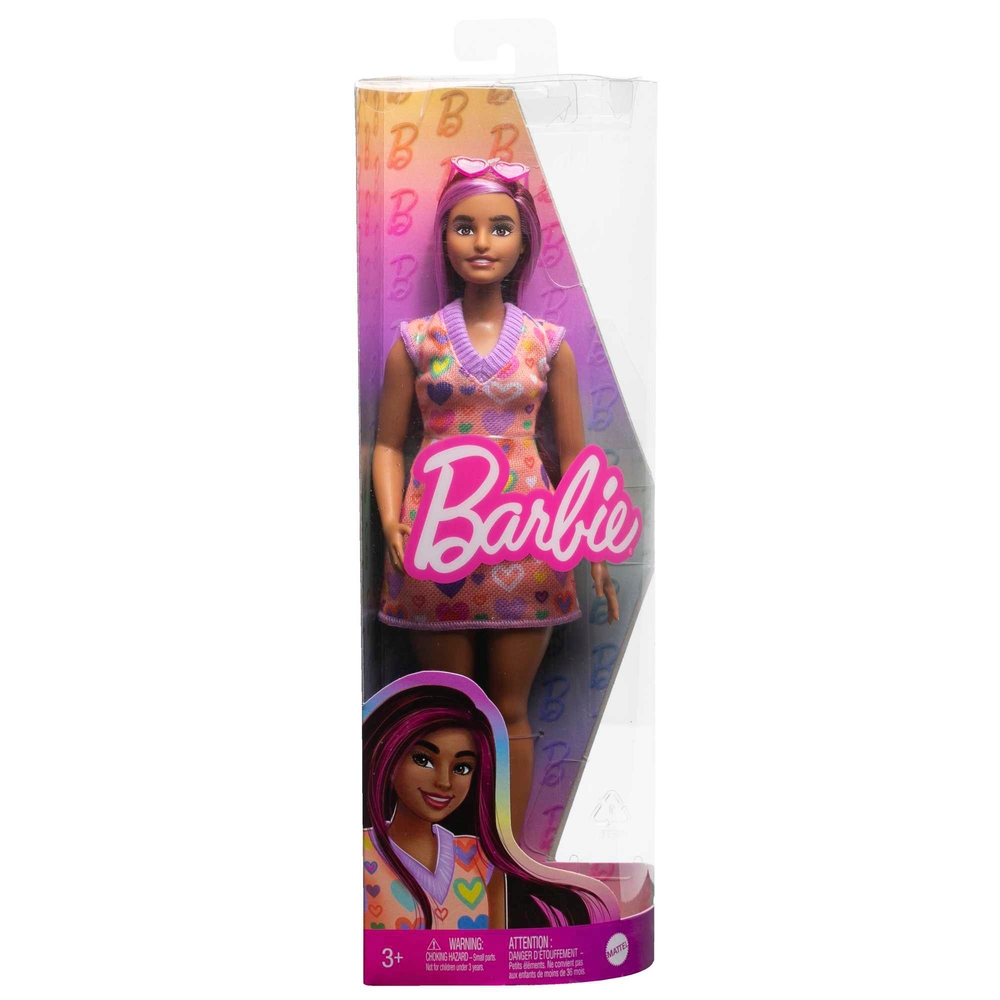 Barbie Fashionistas Puppe 207 mit pink gesträhntem Haar und Herzchenkleid