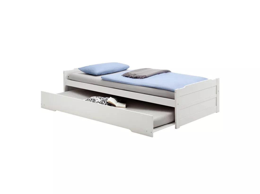 Lit gigogne LORENA 1 personne tiroir lit fonctionnel 90 x 190 cm pin massif lasuré blanc