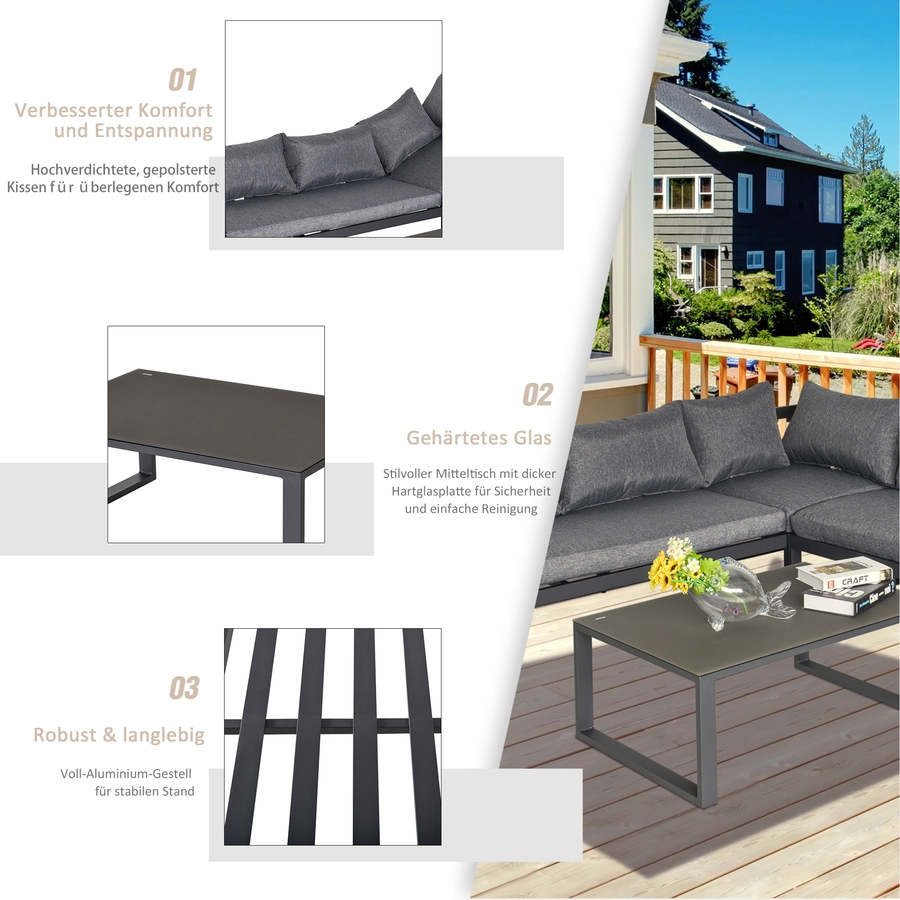 Outsunny Gartenmöbel-Set 3-teilig grau, schwarz