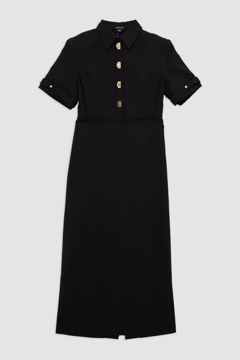 KarenMillen Robe chemise tissée Essential Techno à manches avec ferrures dorées