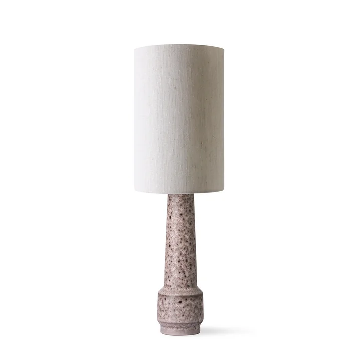 HKliving - Retro Tischleuchtenfuss, H 45 cm, braun   Lampenschirm Leinen, Ø 24,5 cm, natur