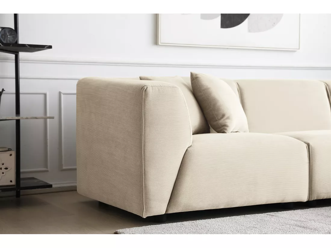 Canapé modulable 3 places + 1 pouf velours côtelé beige MONROE