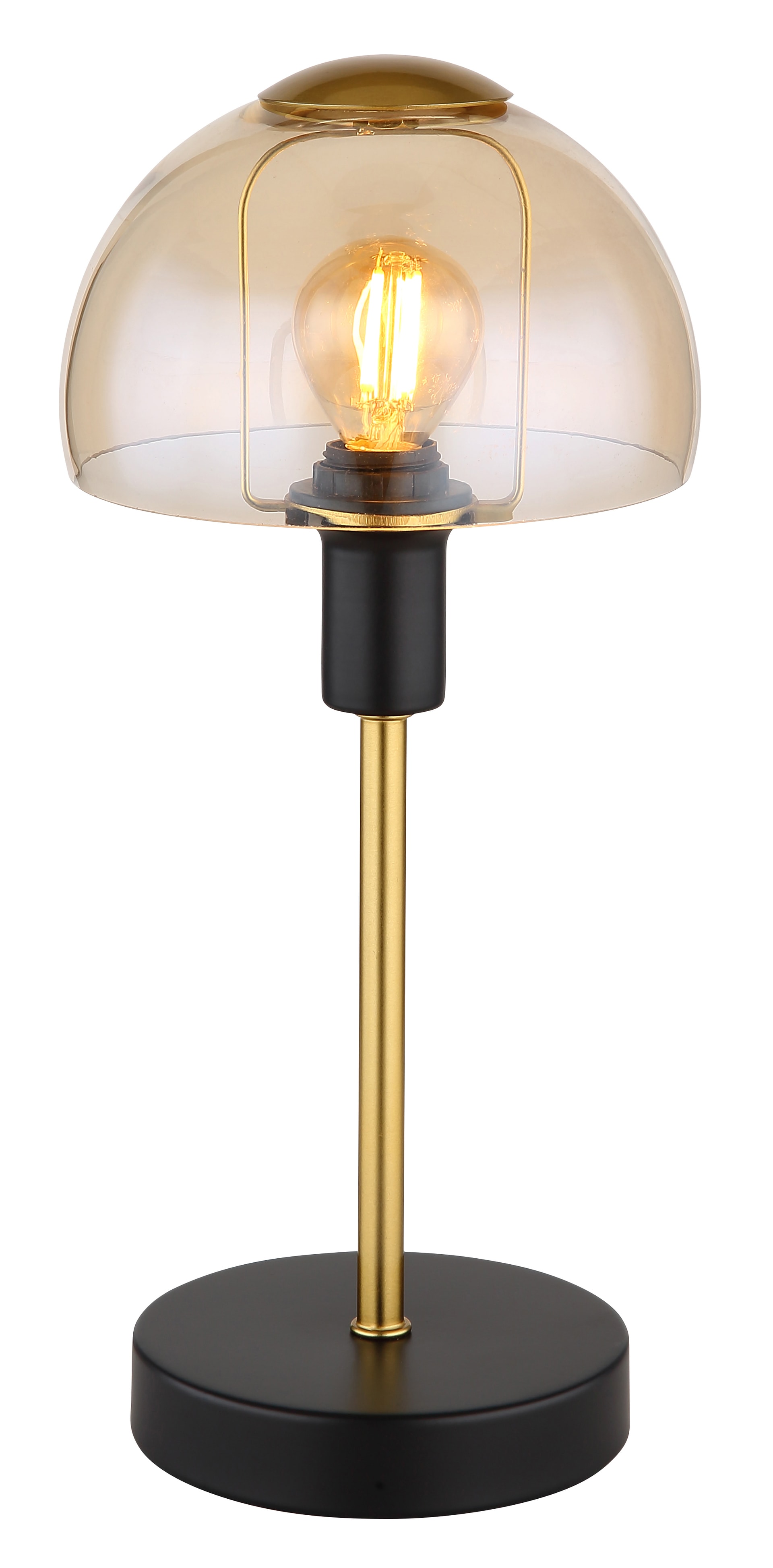 GLOBO Retrofit Tischlampe Kokkini Schwarz-Goldfarbig /Amber 15x15cm H32cm