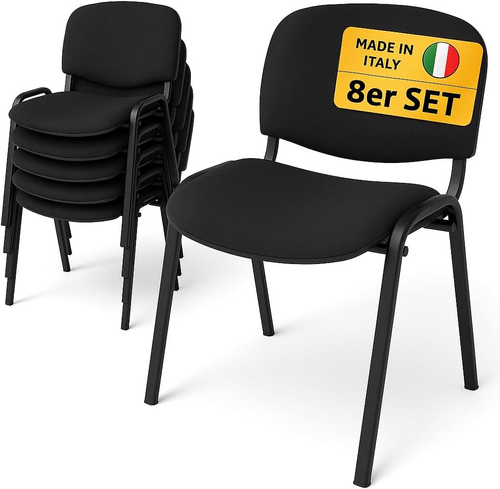 Topsit Besucherstühle 8er Set, stapelbare Konferenzstühle ohne Armlehnen, Stapelstühle mit Metallgestell, für Büro, Konferenz, Reception (Schwarz)
