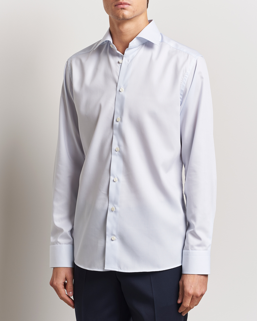 Eton Slim Fit Twill Hairline Stripe Shirt Blue/White
