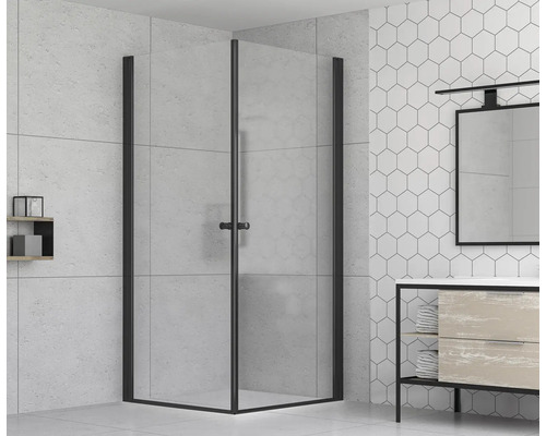 form&style douchedeur met draaideur MODENA 100 x 195 cm, profiel zwart mat, helder glas, vuilafstotende glascoating