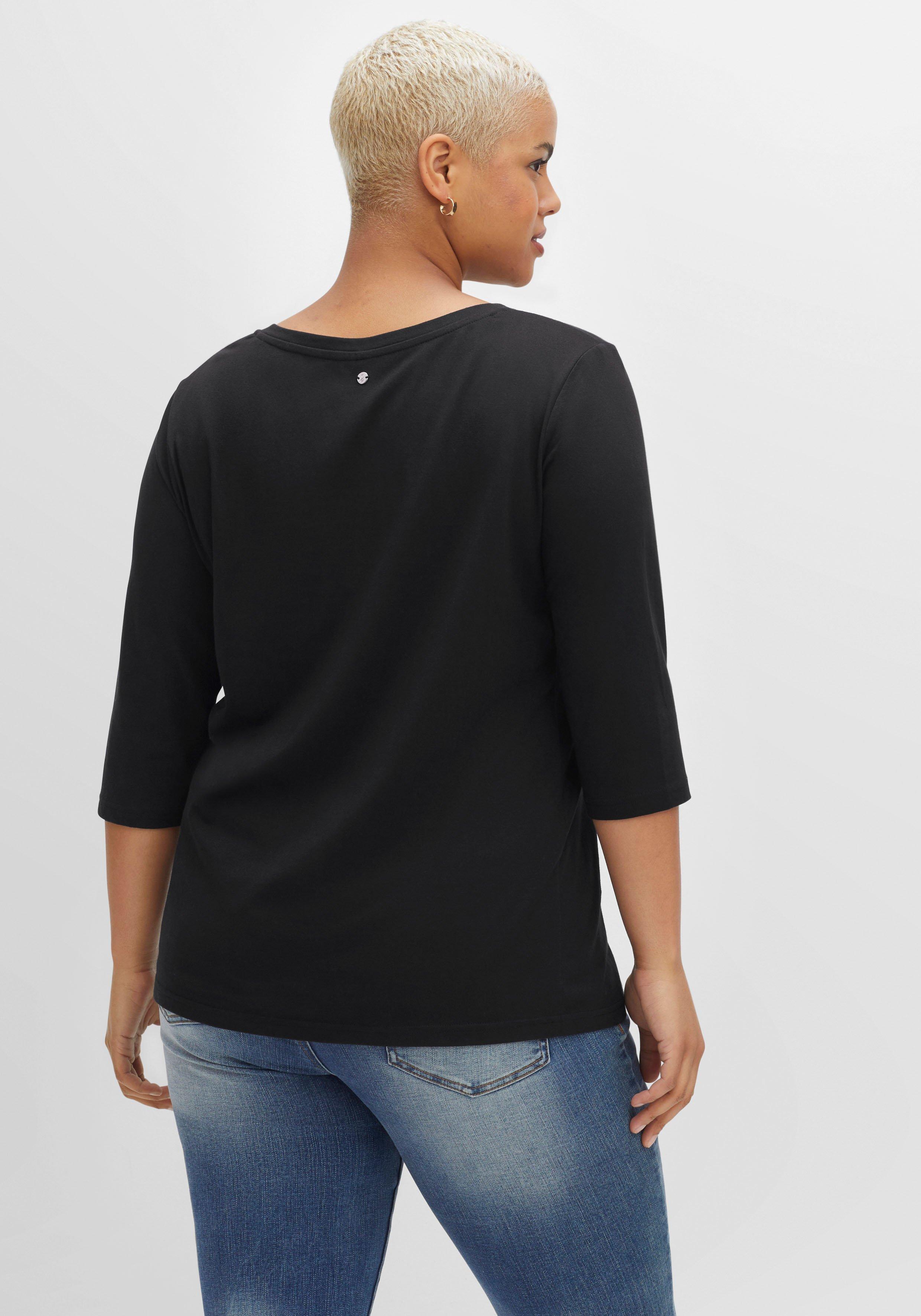 Shirt mit Rundhals und Schlitz, 3/4-Ärmel