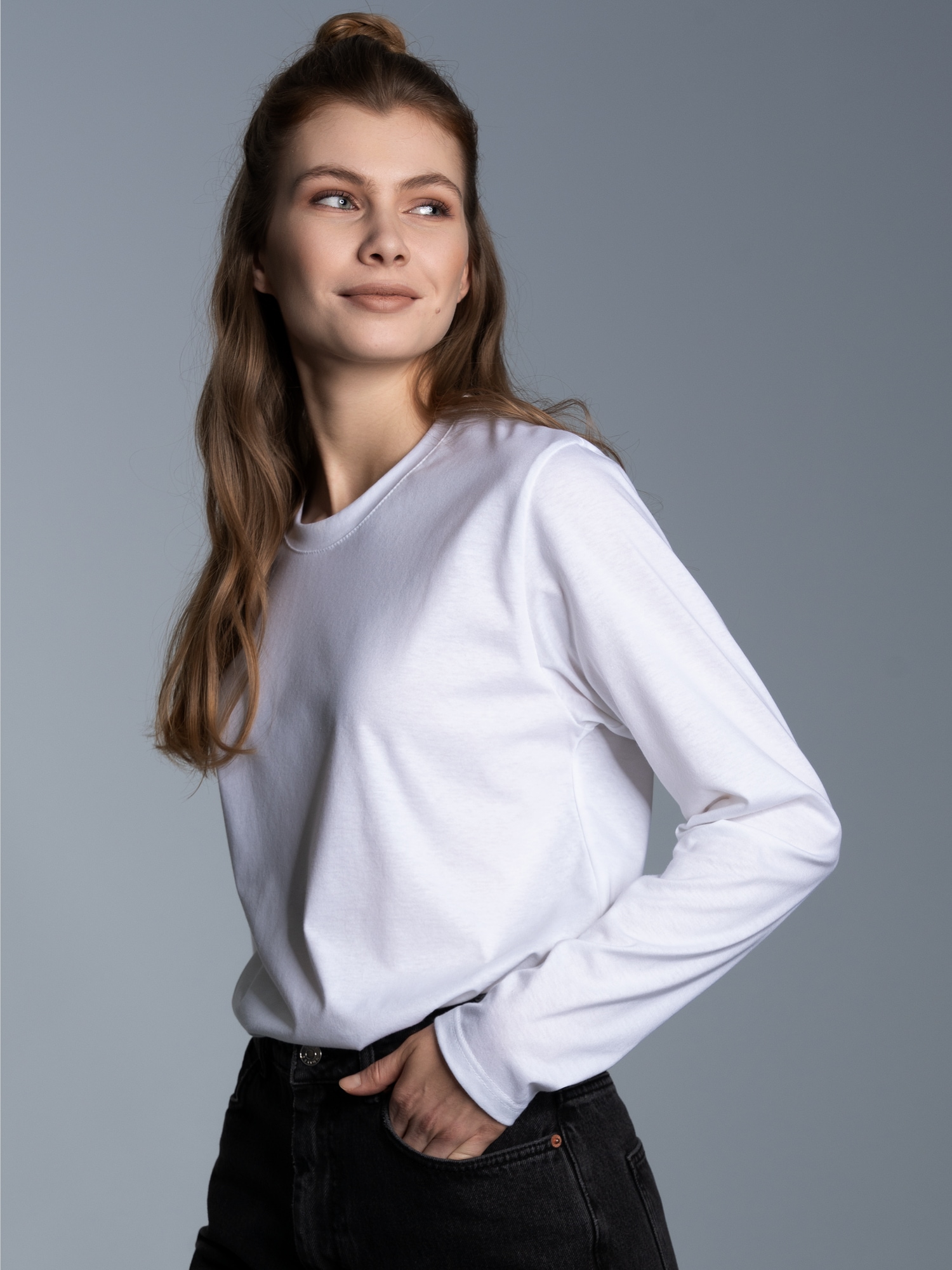 Langarmshirt aus 100% Baumwolle Weiss