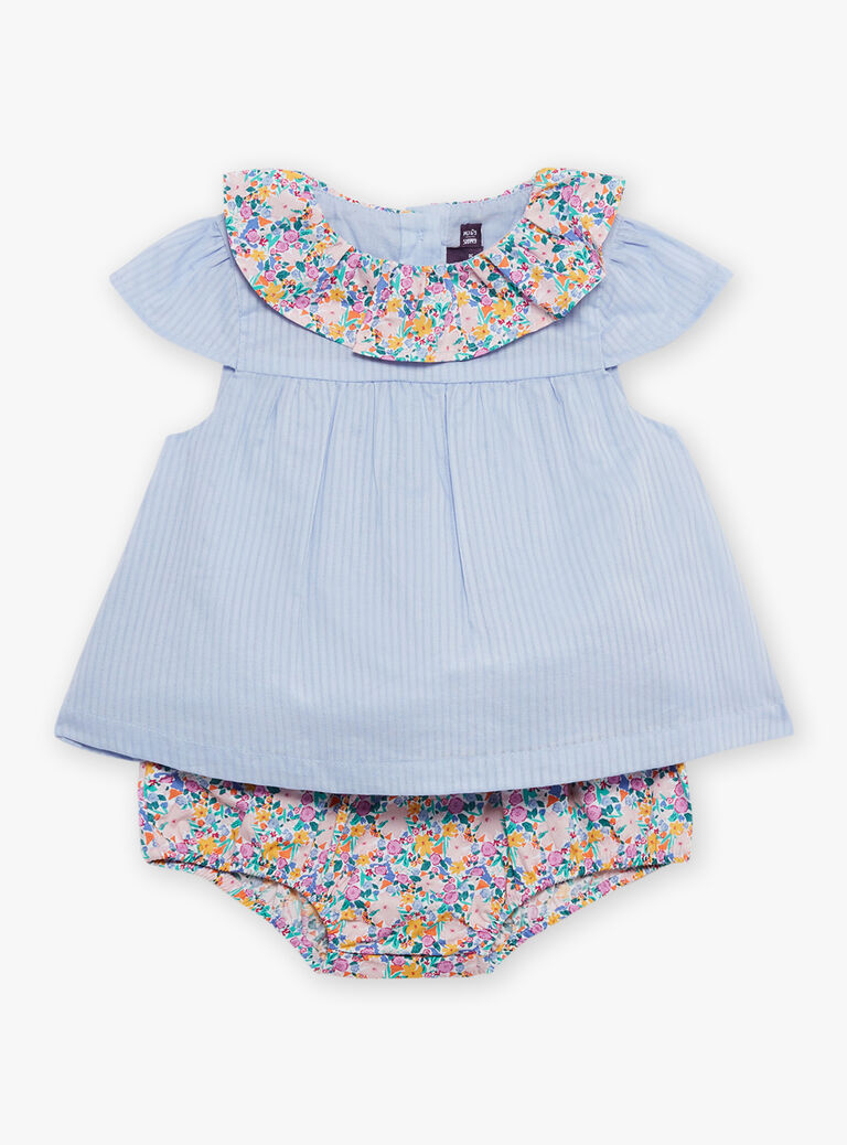 Blouse et bloomer ciel à imprimé fleuri et à rayures