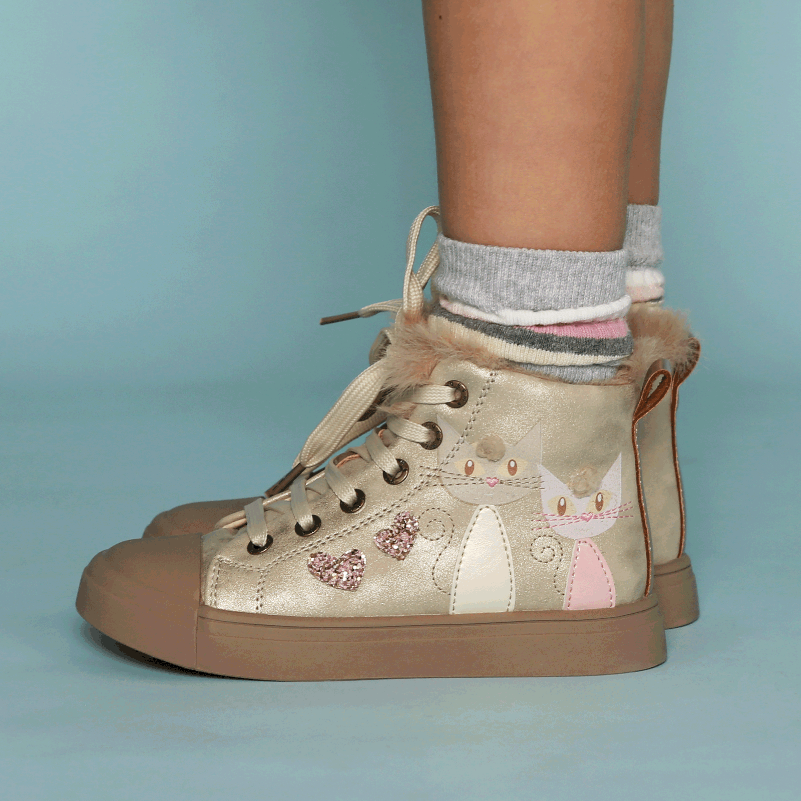 Shoesme Gold Schnürschuhe mit Kitten
