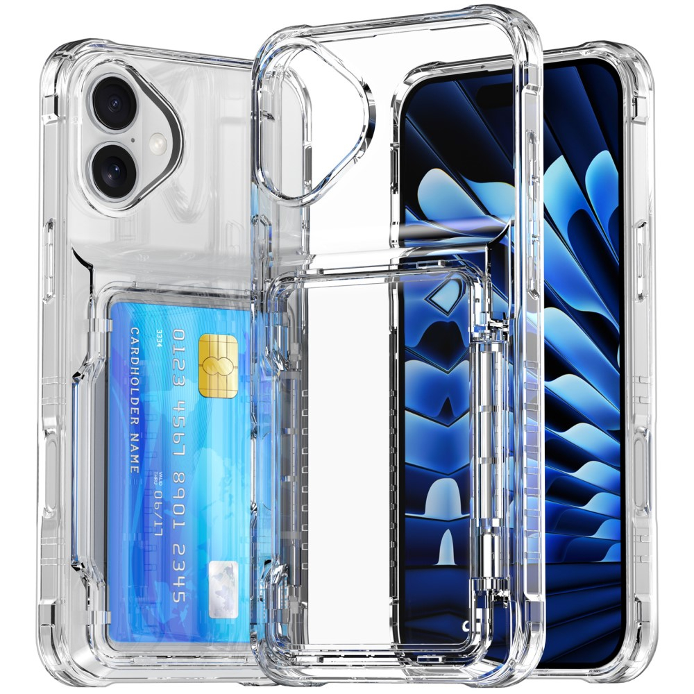 iPhone 16 Gummi Case Schutzhülle Air Cushion Fallschutz mit Kartenfach   Kickstand - Transparent