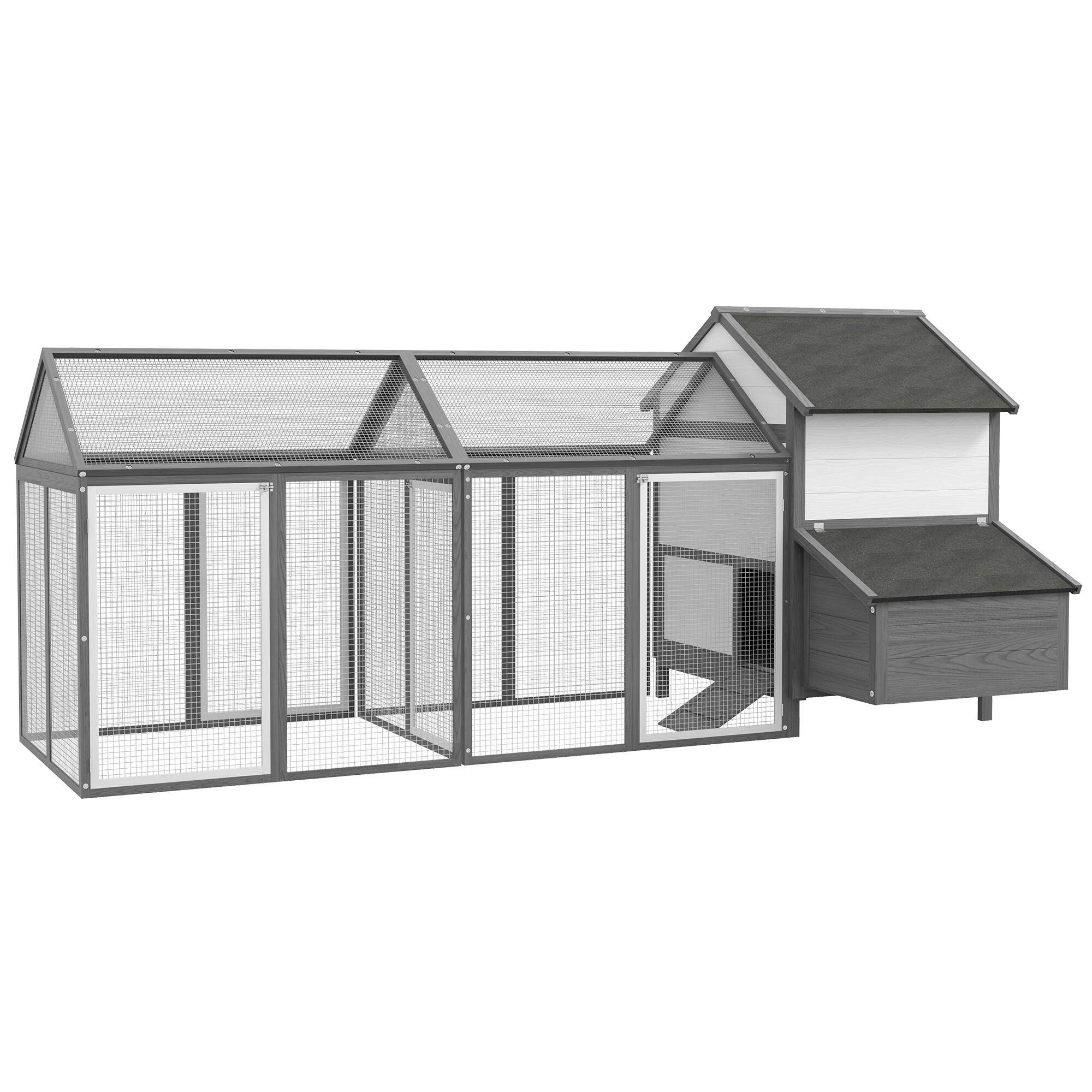 PawHut Hühnerstall mit Nistkasten und beidseitigem Außengehege grau 247L x 125B x 113,5H cm