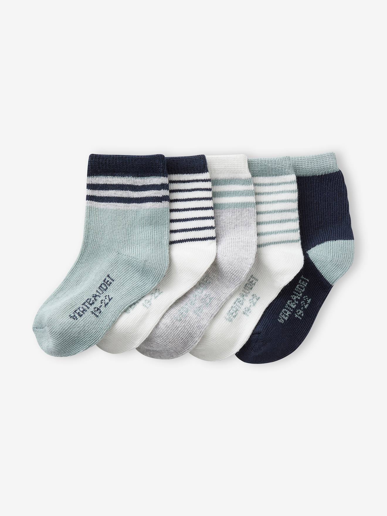 Pacote com 5 pares de meias listradas para bebê menino, azul-acinzentado.