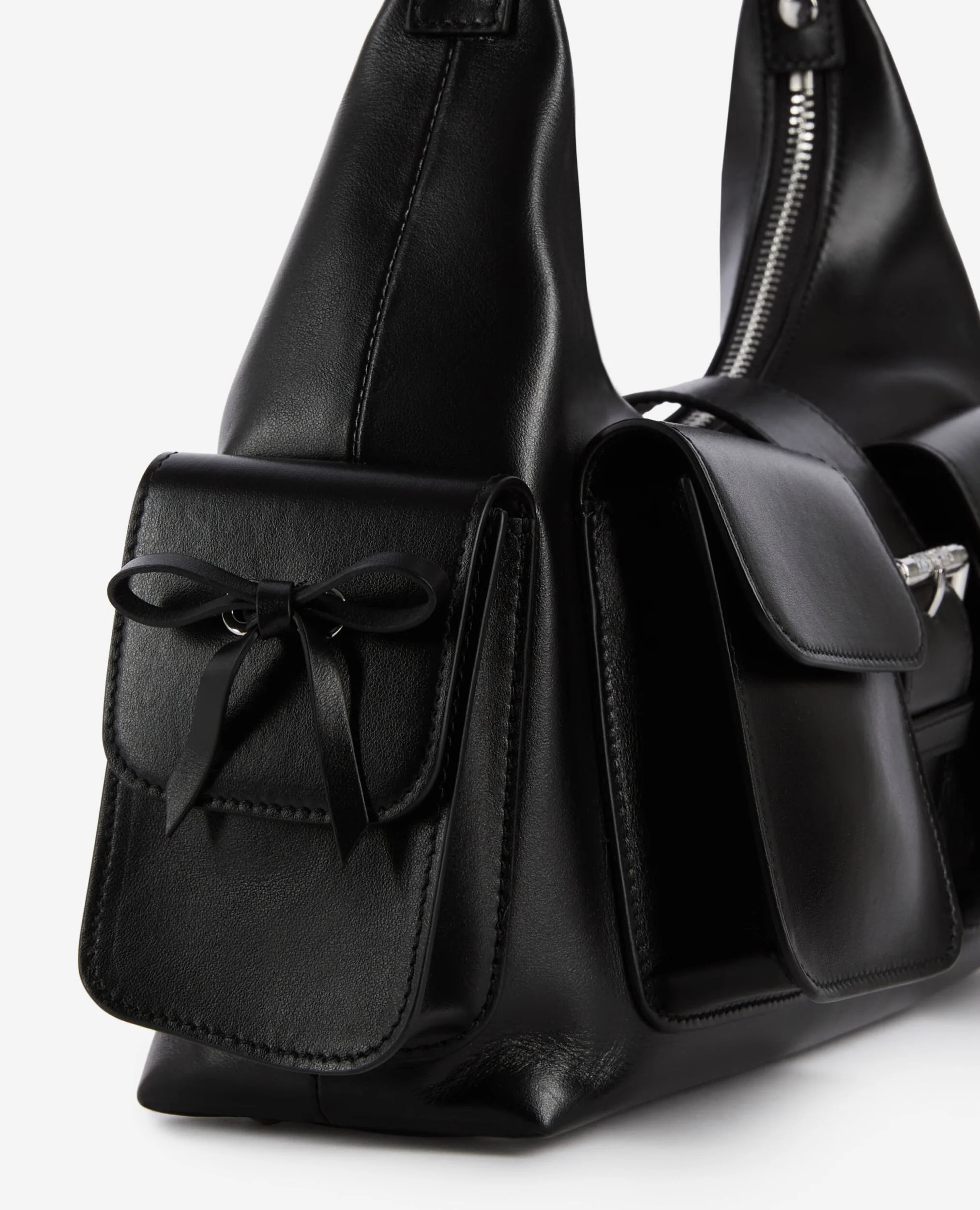Sac Amelia avec chaîne en cuir lisse noir