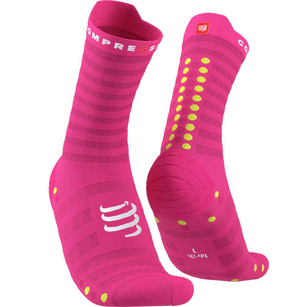 Chaussette running COMPRESSPORT PRO RACING SOCKS V4.0 ULTRALIGHT RUN HIGH FLUO PINK/PRIMEROSE