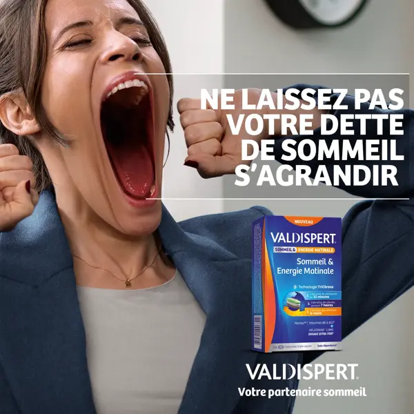 Valdispert Sommeil & Energie Matinale Mélatonine 1,9mg Vitamines B6 et B12 Vegan 24 comprimés