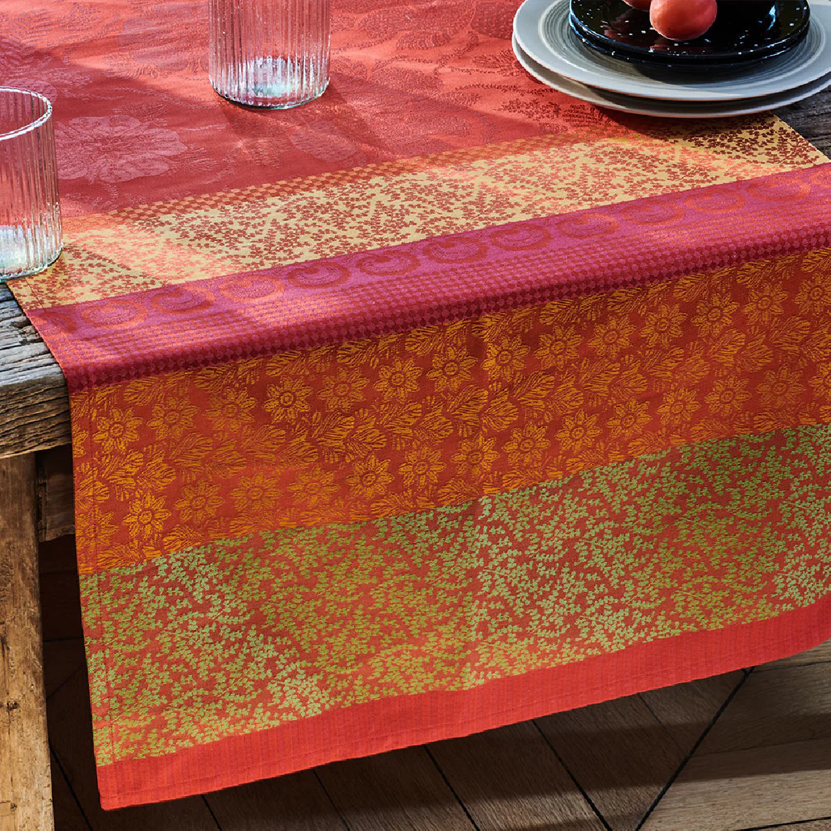 Chemin de table pur coton rouge 155X55 Garnier Thiebaut