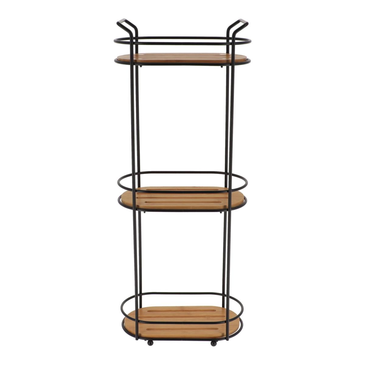ETAGERE OVALE FIL METAL 3 NIVEAUX BAMBOU NOIR