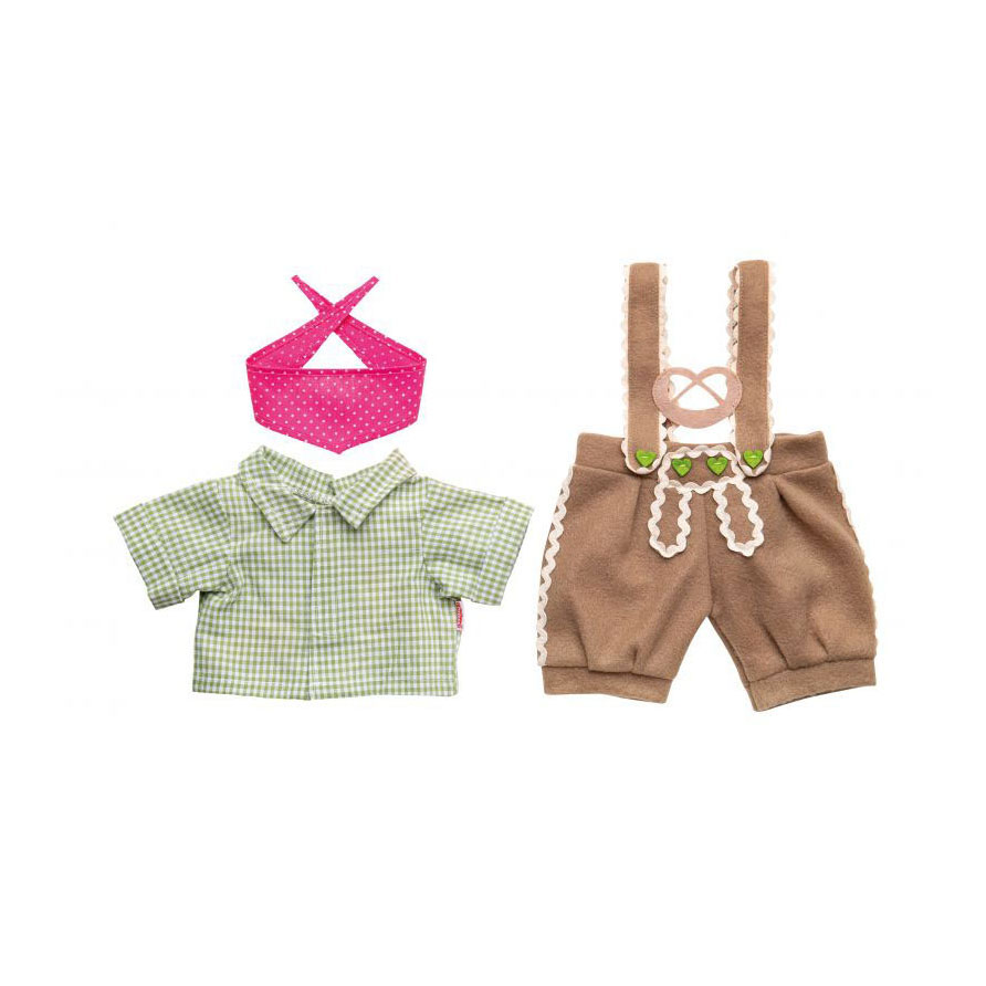 Poppenkleding Lederhosen met Overhemd en Sjaal, 28-35 cm