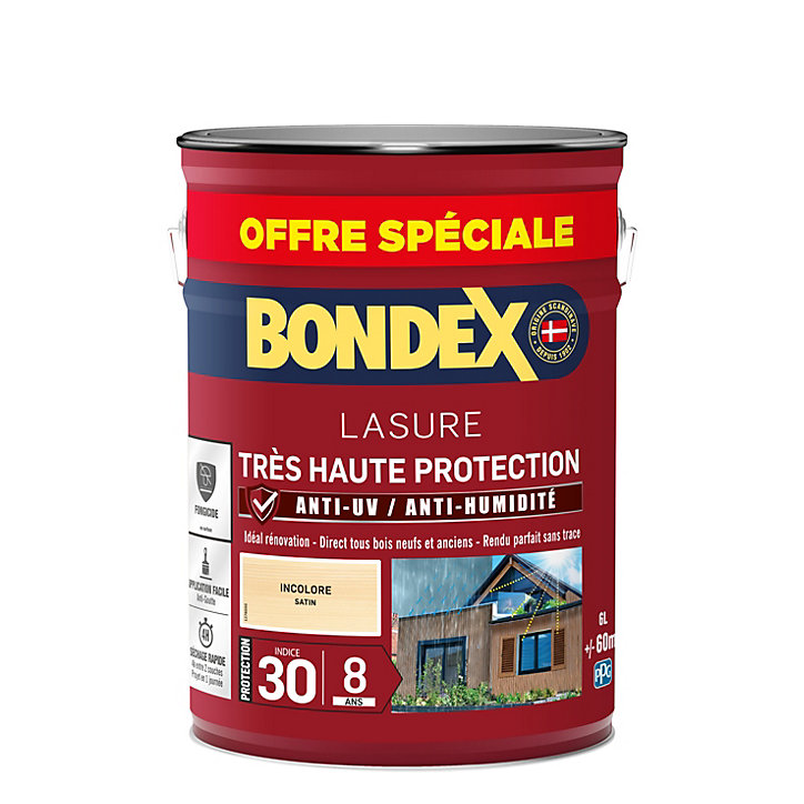 Lasure extérieure très haute protection satin incolore 8 ans Bondex 6L