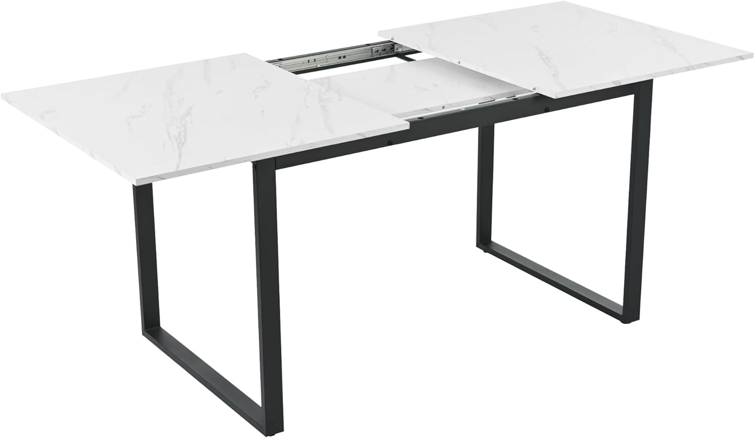 ModernLuxe Schreibtisch Esstisch Teleskoptisch Erweiterbarer Esstisch 140/180x80x75cm, Weiß mit Marmormuster, MDF-Tischplatte, Metallgestell, Ausziehbar, Modern für Esszimmer & Büro