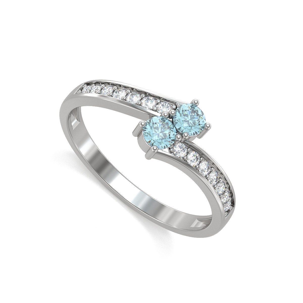Bague ADEN Duo Aigue-Marine et diamants sur Argent 925 2.15grs