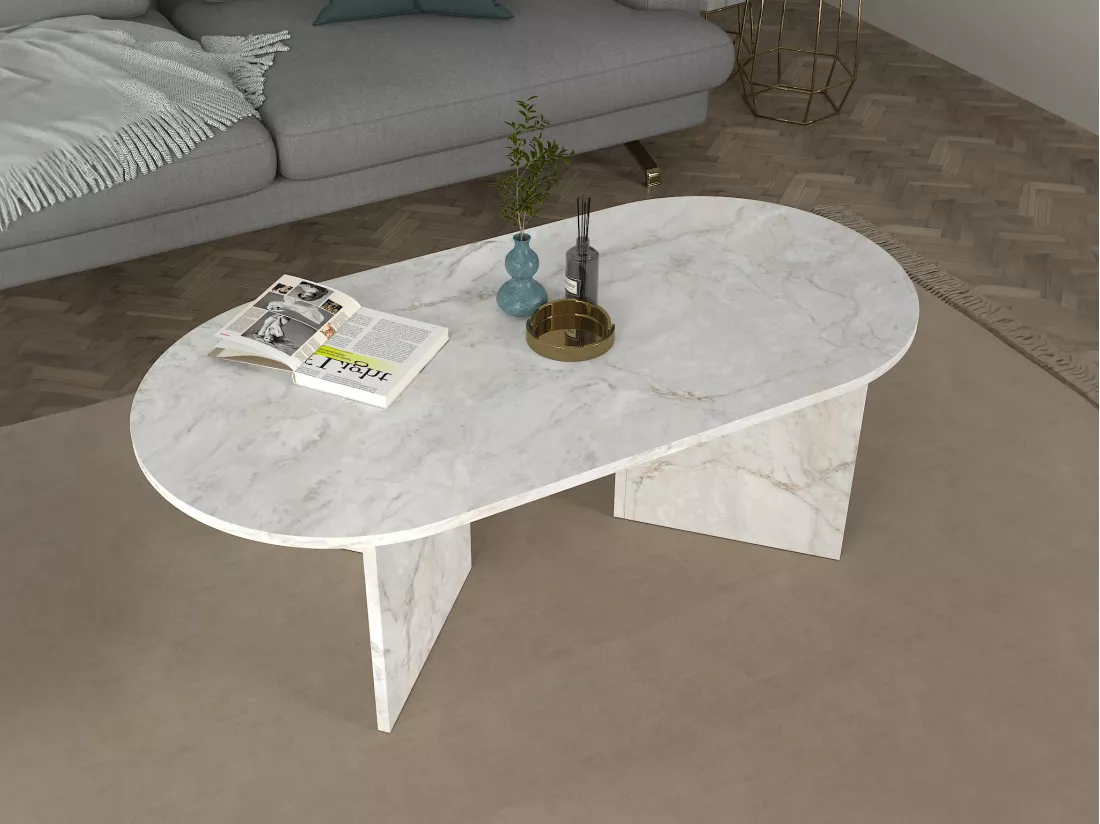 Table basse - Effet marbre blanc - TOPANIA