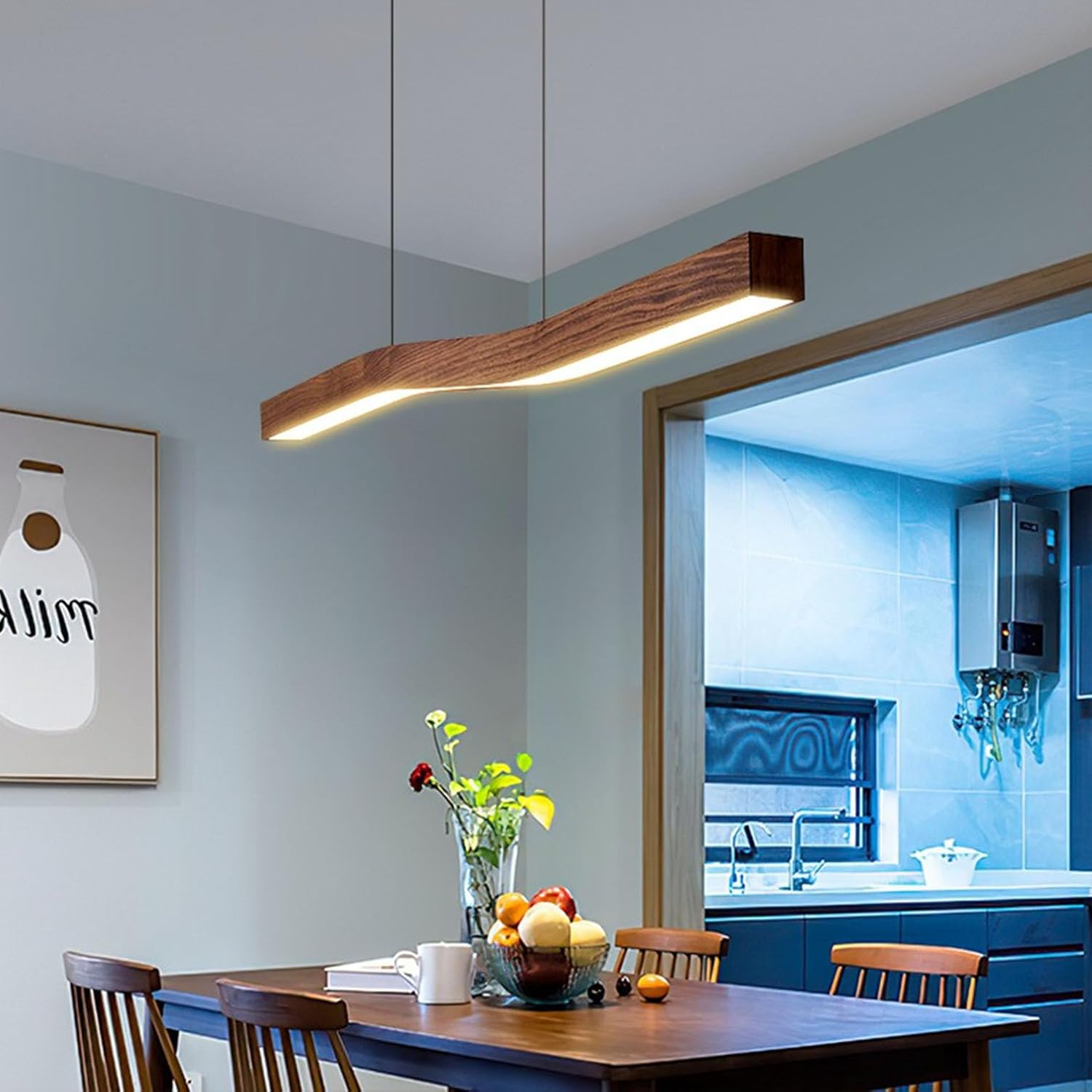 LED Pendelleuchte esstisch Holz Esszimmerlampe Dimmbar Hängeleuchte Esstischlampe hängend, Moderne Hängelampe mit Fernbedienung höhenverstellbar Holzlampe für Esszimmer Küche Büro (90CM)