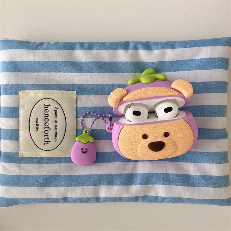 VanDi - Auberginebeer AirPods / Pro oortelefoonhoesje met bedel