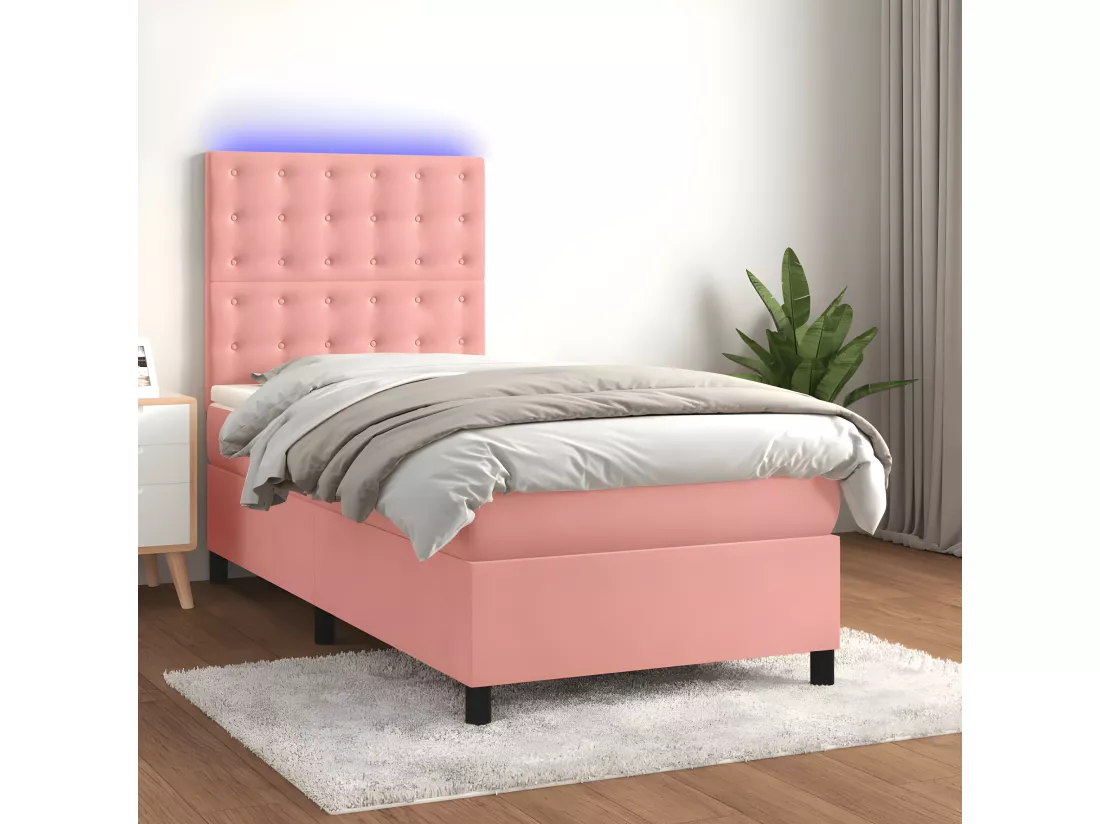 Sommier tapissier avec matelas et LED Rose 90x190 cm Velours