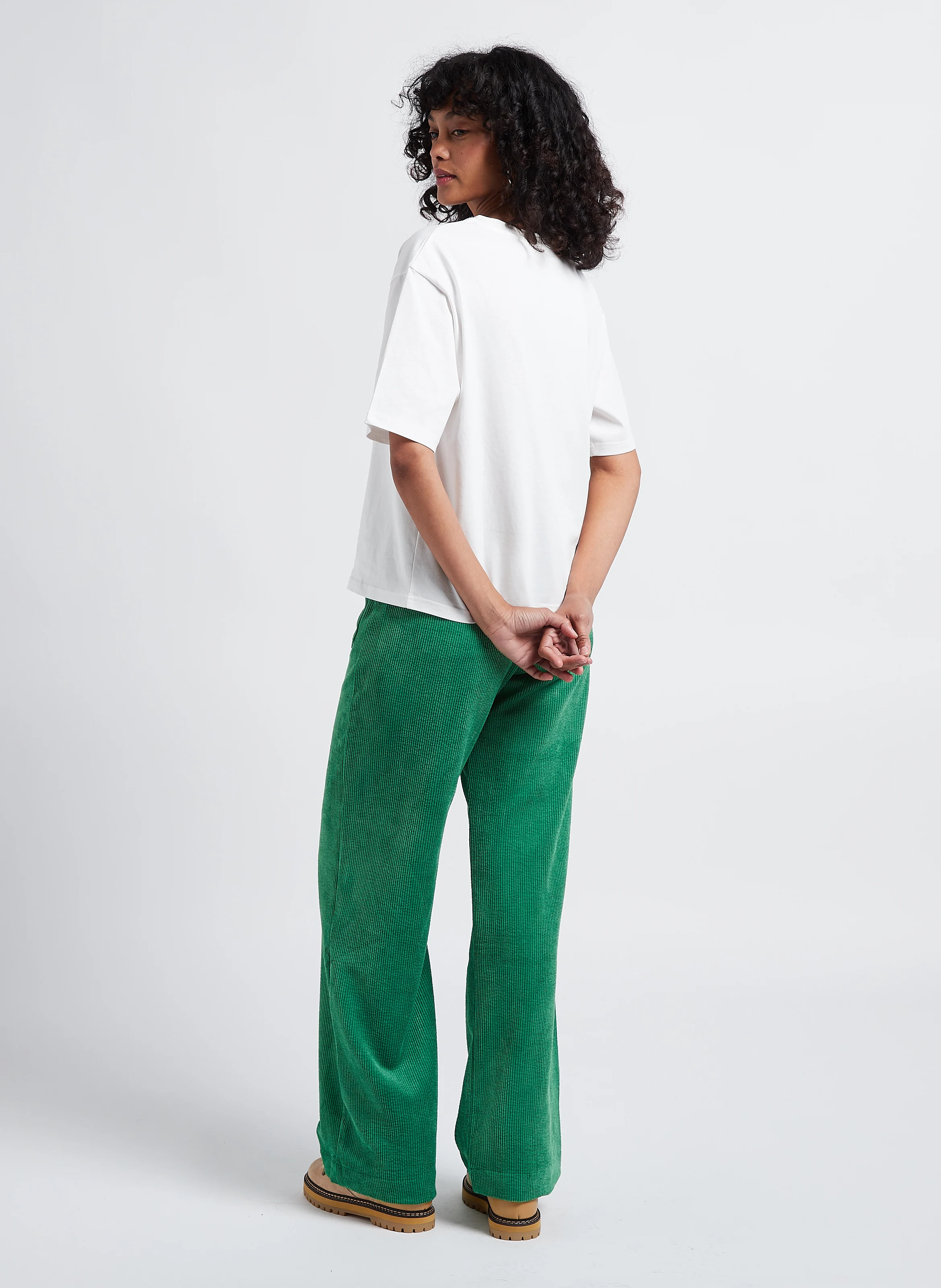ONLY - Pantalon large taille haute côtelé | Vert