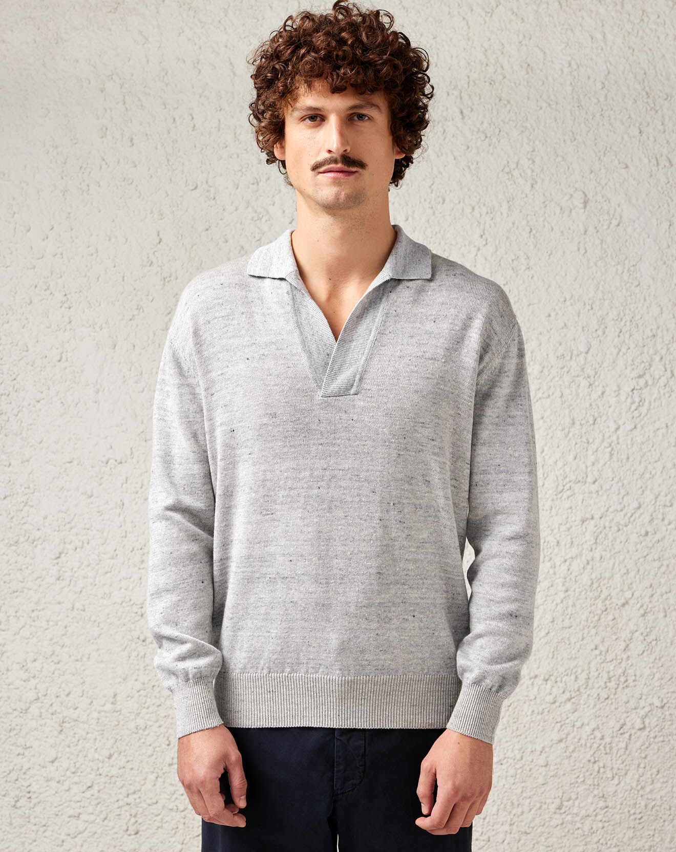 Bellerose Pull façon polo en Coton, Lin & Laine Neppem gris clair